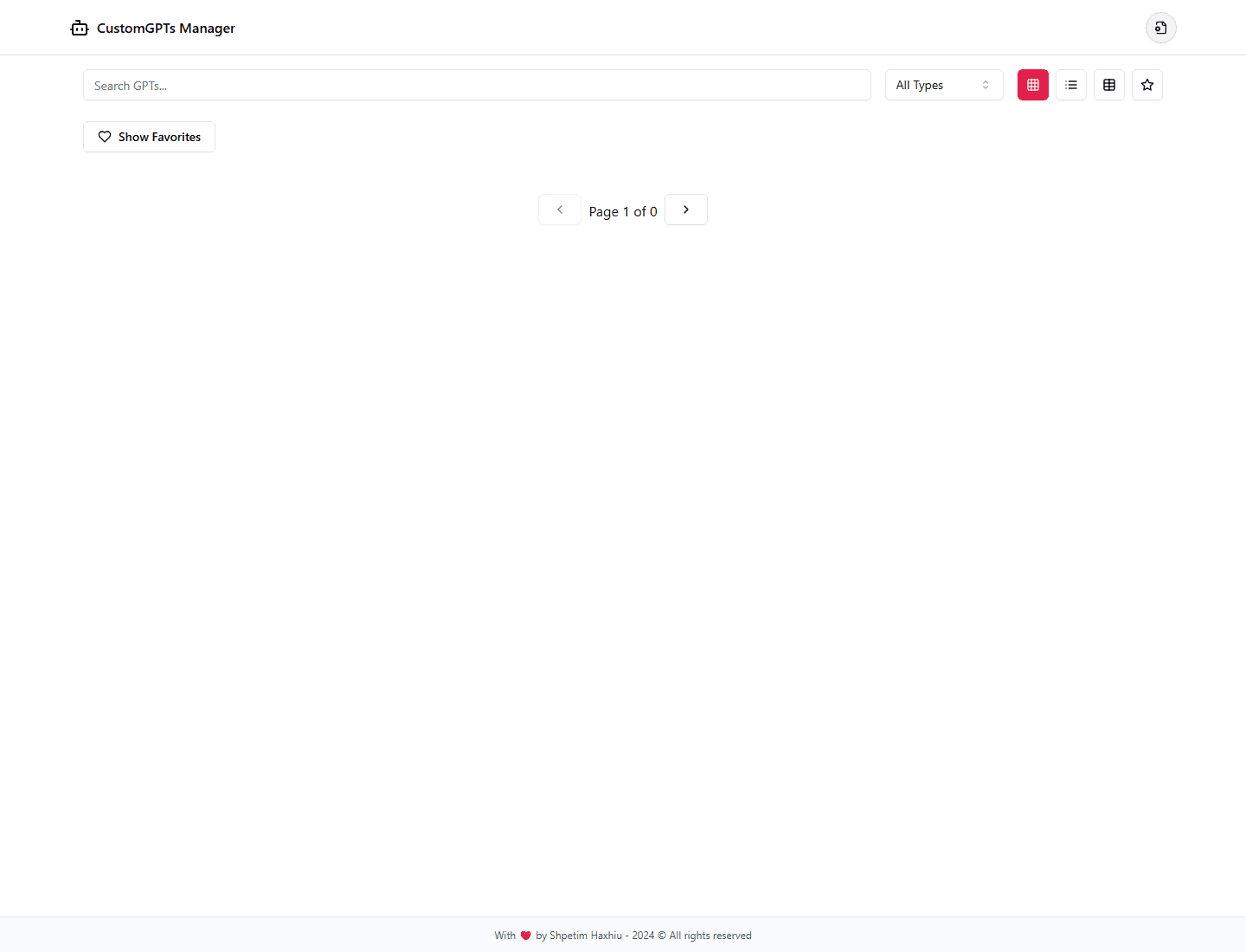 Custom GPTs Manager deployed app screenshot.
