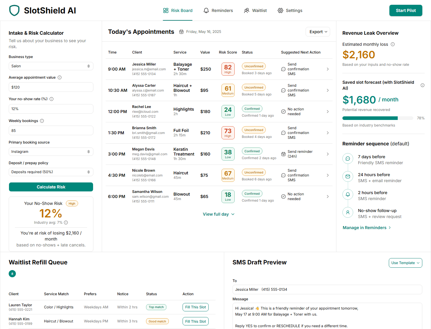 SlotShield AI deployed app screenshot.